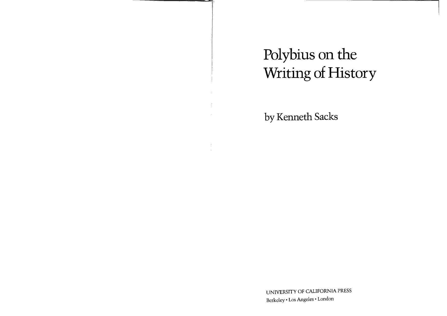 Polybius on the Writing of History by Kenneth S. Sacks