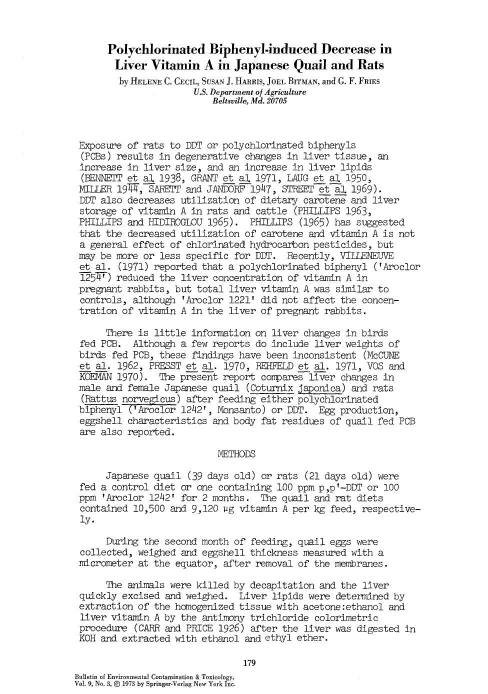 Polychlorinated biphenyl-induced decrease in liver vitamin A in Japanese quail and rats by Unknown