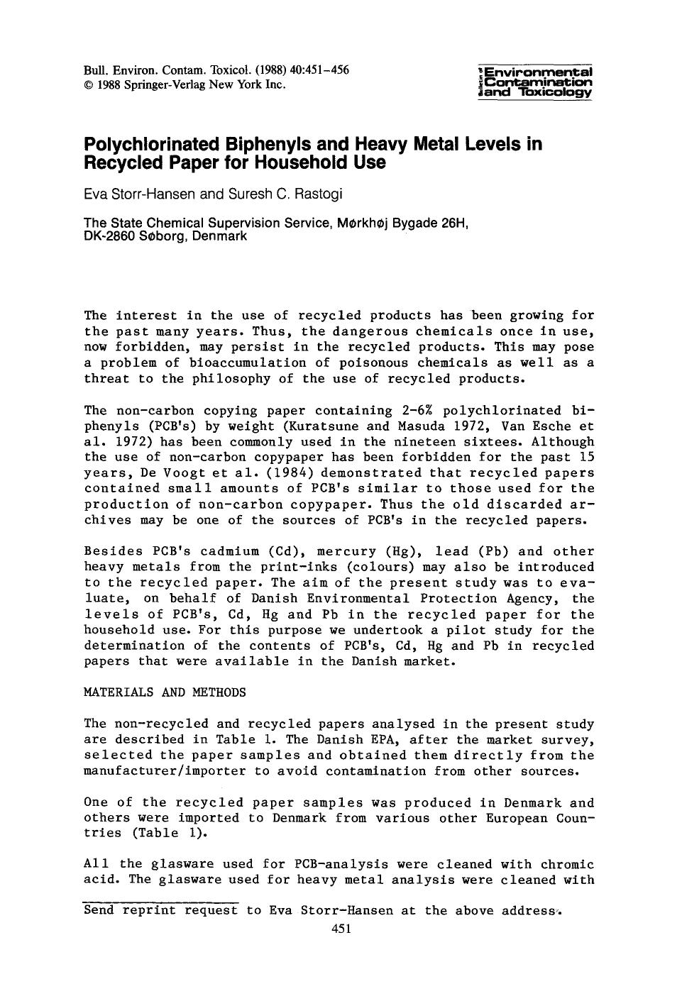 Polychlorinated biphenyls and heavy metal levels in recycled paper for household use by Unknown