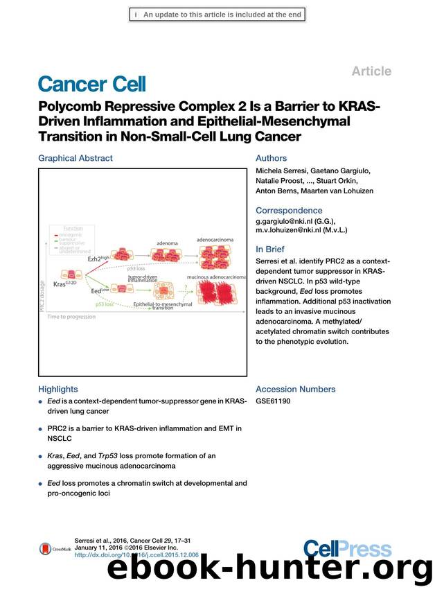 Polycomb Repressive Complex 2 Is a Barrier to KRAS-Driven Inflammation and Epithelial-Mesenchymal Transition in Non-Small-Cell Lung Cancer by unknow
