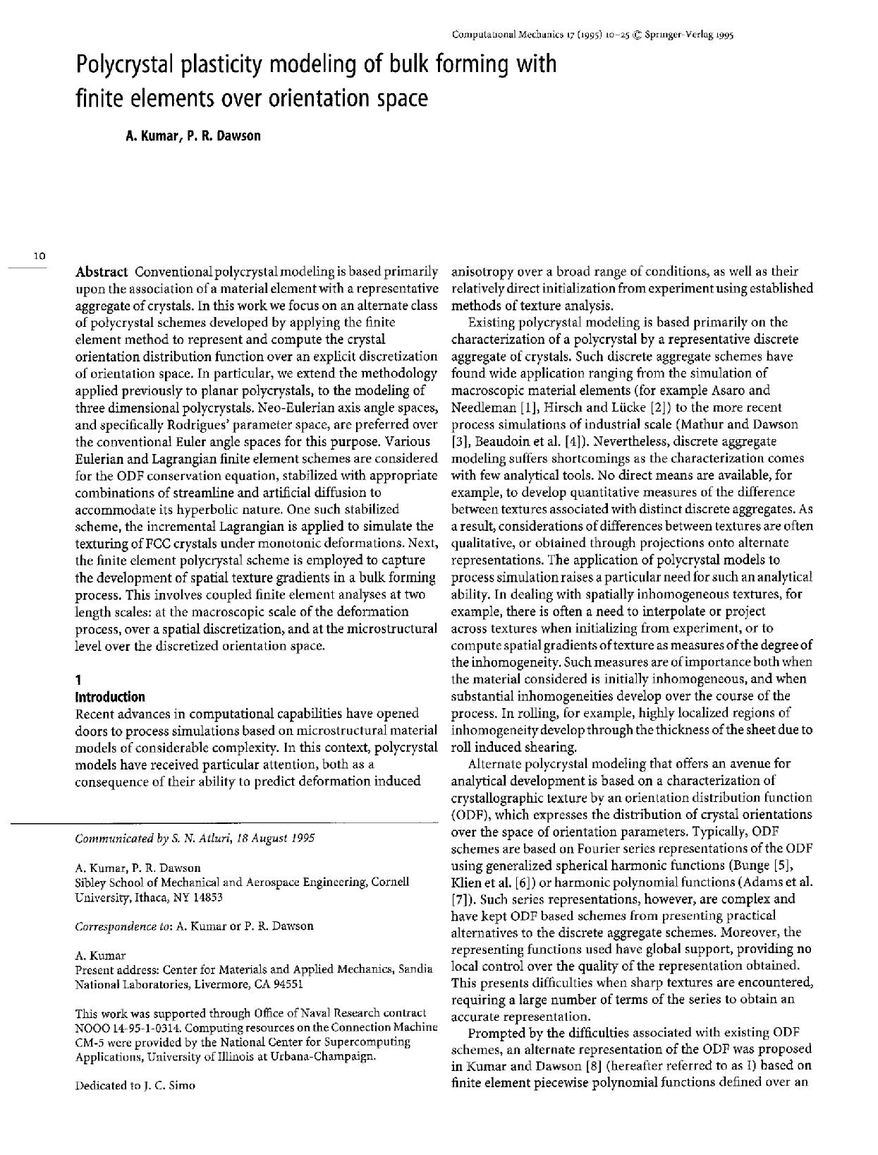 Polycrystal plasticity modeling of bulk forming with finite elements over orientation space by Unknown