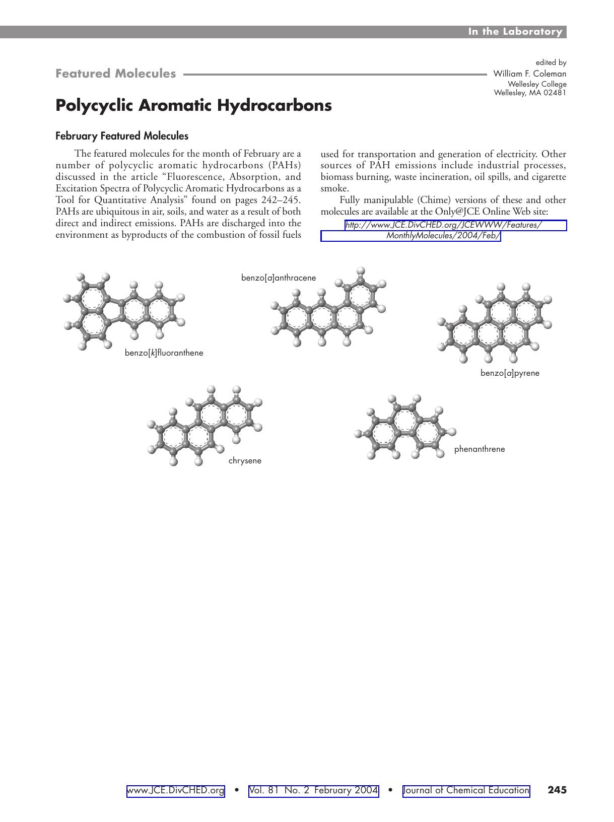 Polycyclic Aromatic Hydrocarbons by William F. Coleman