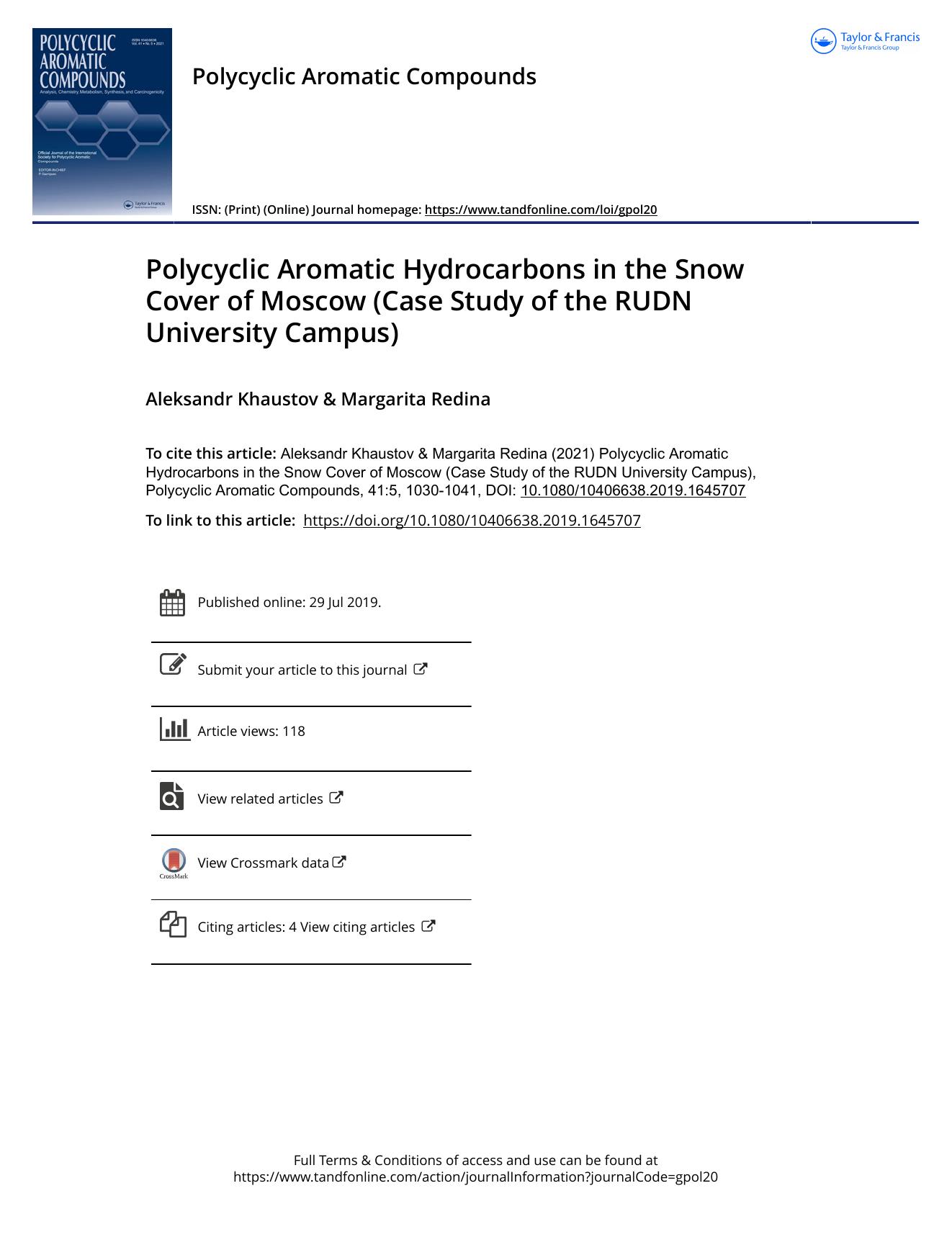 Polycyclic Aromatic Hydrocarbons in the Snow Cover of Moscow (Case Study of the RUDN University Campus) by Khaustov Aleksandr & Redina Margarita
