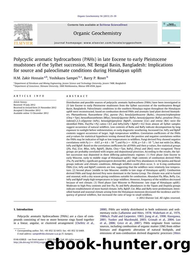 Polycyclic aromatic hydrocarbons (PAHs) in late Eocene to early Pleistocene mudstones of the Sylhet succession, NE Bengal Basin, Bangladesh: Implications for source and paleoclimat by H.M. Zakir Hossain