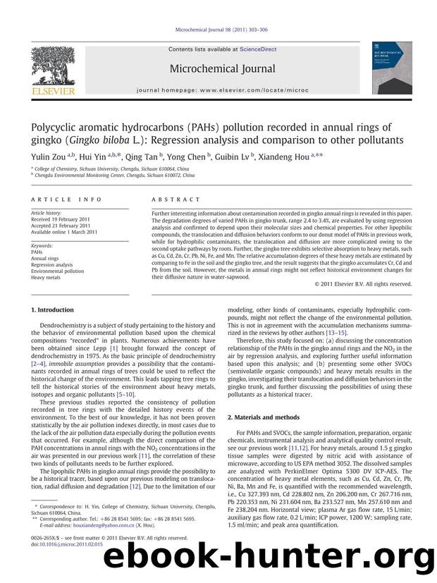 Polycyclic aromatic hydrocarbons (PAHs) pollution recorded in annual rings of gingko (Gingko biloba L.): Regression analysis and comparison to other pollutants by Yulin Zou & Hui Yin & Qing Tan & Yong Chen & Guibin Lv & Xiandeng Hou