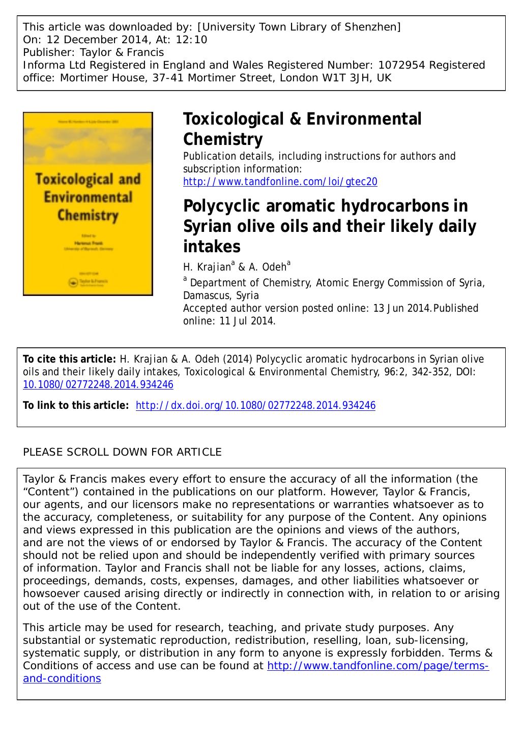 Polycyclic aromatic hydrocarbons in Syrian olive oils and their likely daily intakes by H. Krajian