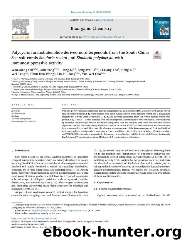 Polycyclic furanobutenolide-derived norditerpenoids from the South China Sea soft corals Sinularia scabra and Sinularia polydactyla with immunosuppressive activity by Wan-Xiang Cui
