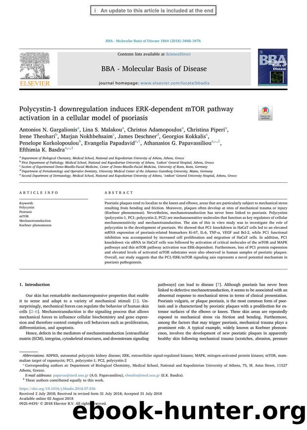 Polycystin-1 downregulation induces ERK-dependent mTOR pathway activation in a cellular model of psoriasis by unknow