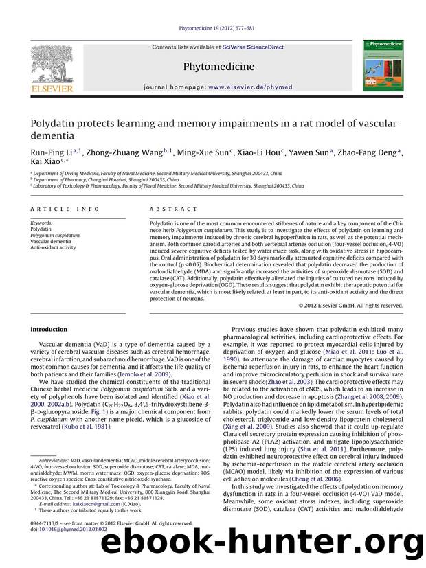 Polydatin protects learning and memory impairments in a rat model of vascular dementia by Run-Ping Li