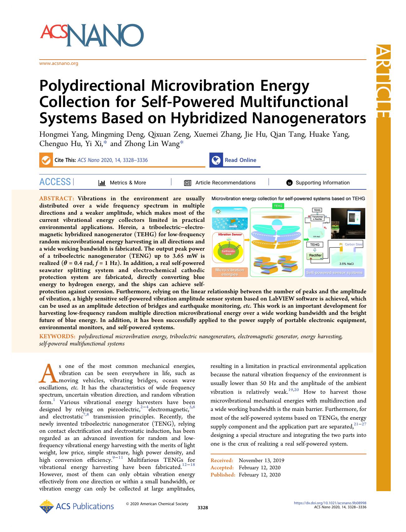 Polydirectional Microvibration Energy Collection for Self-Powered Multifunctional Systems Based on Hybridized Nanogenerators by unknow