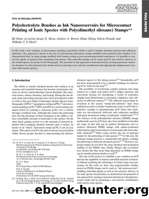 Polyelectrolyte Brushes as Ink Nanoreservoirs for Microcontact Printing of Ionic Species with Poly(dimethyl siloxane) Stamps by Unknown
