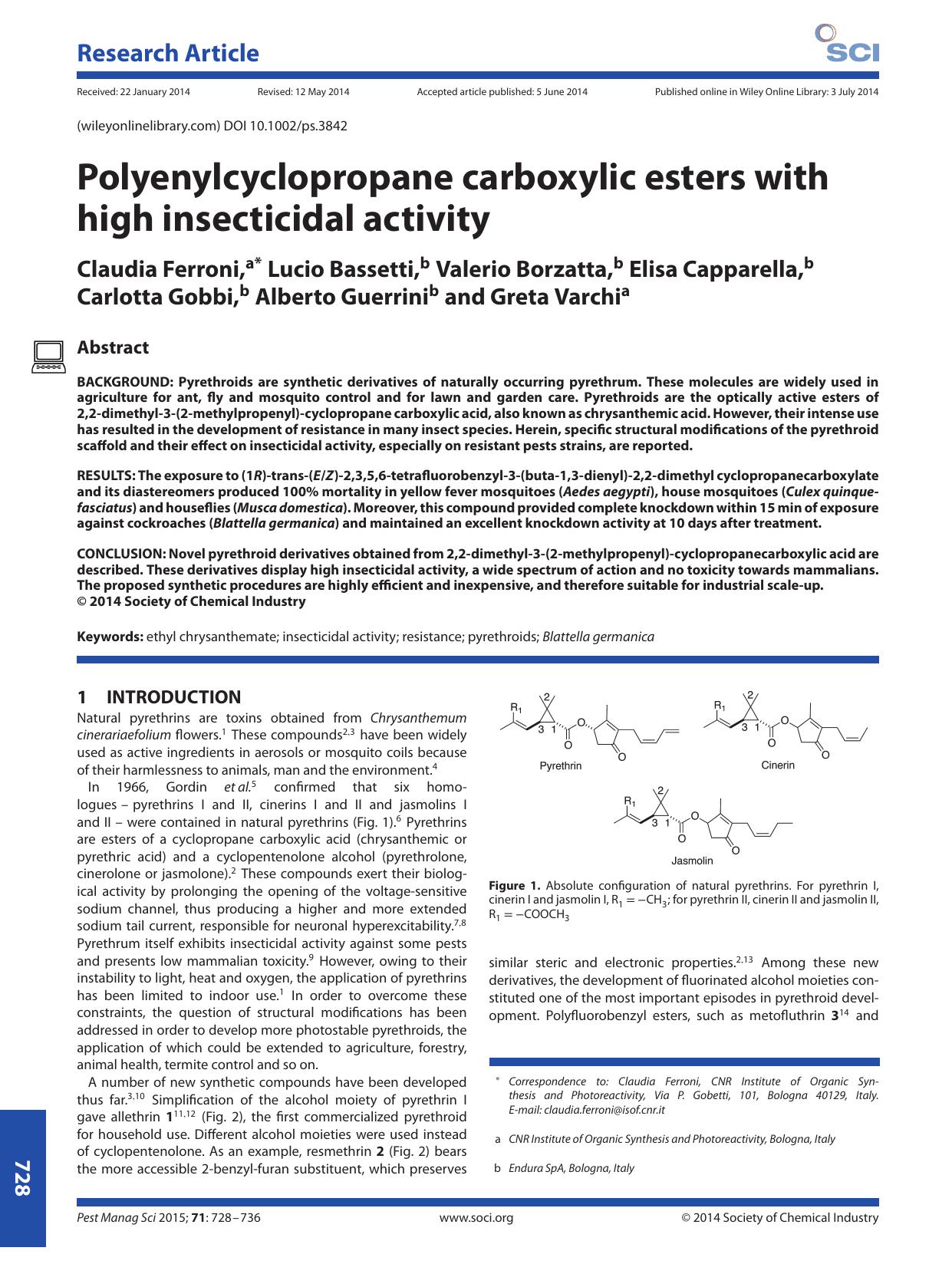 Polyenylcyclopropane carboxylic esters with high insecticidal activity by Unknown