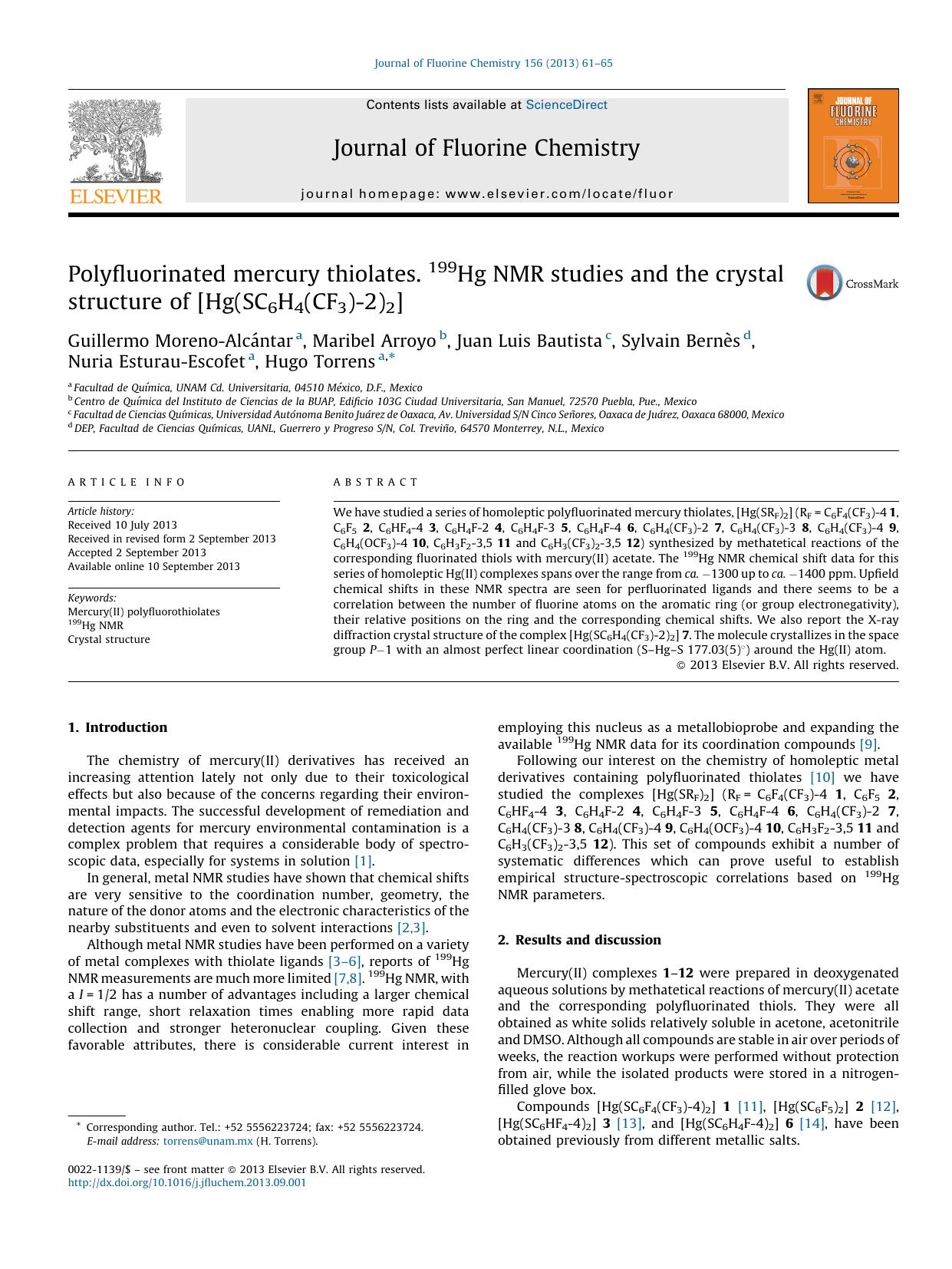 Polyfluorinated mercury thiolates. 199Hg NMR studies and the crystal structure of [Hg(SC6H4(CF3)-2)2] by unknow