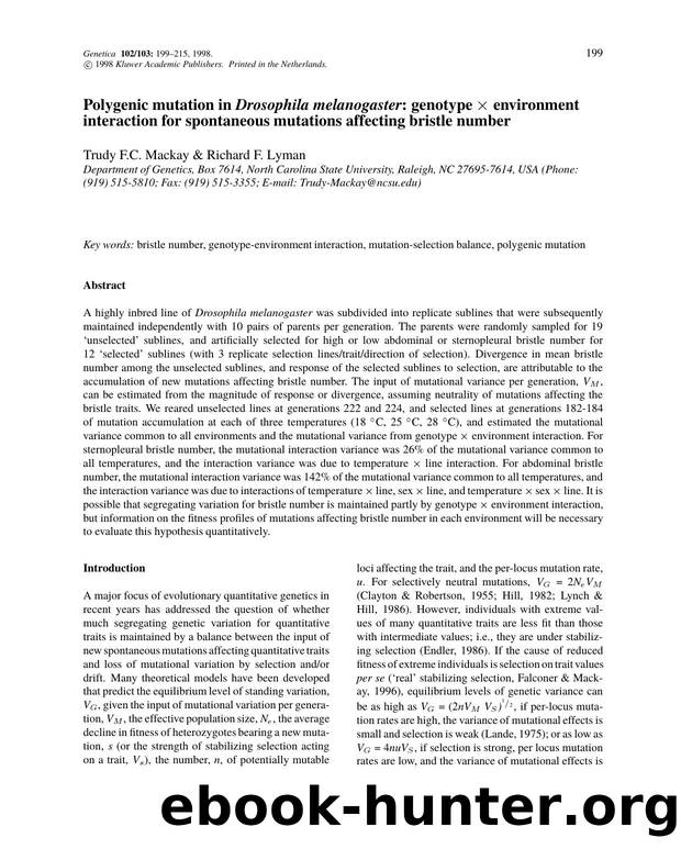 Polygenic mutation in Drosophila melanogaster: genotype &#x00D7; environment interaction for spontaneous mutations affecting bristle number by Unknown