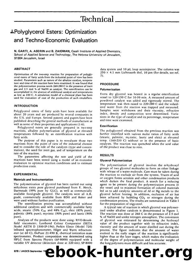 Polyglycerol esters: Optimization and techno-economic evaluation by Unknown