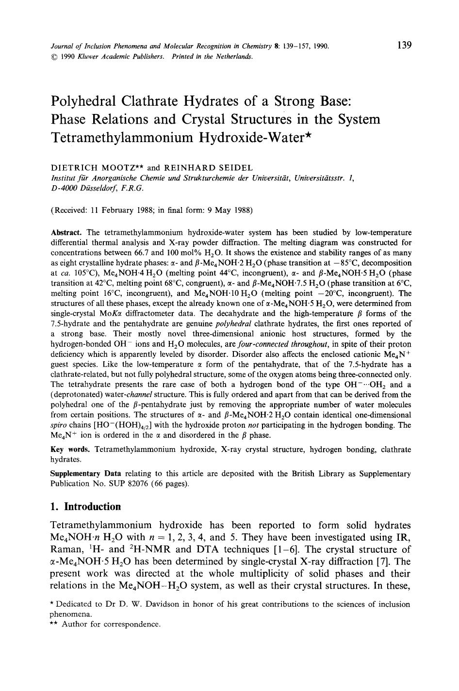 Polyhedral clathrate hydrates of a strong base: Phase relations and crystal structures in the system tetramethylammonium hydroxide-water by Unknown