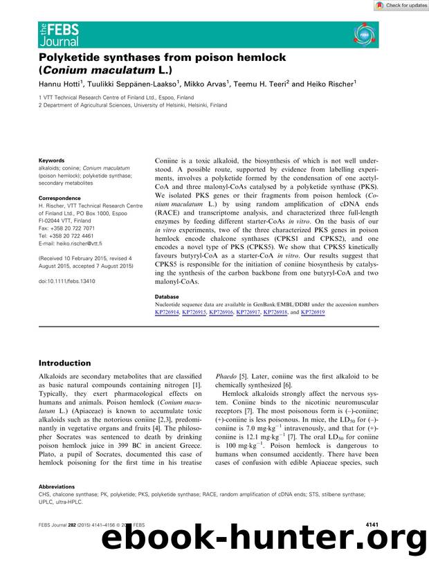 Polyketide synthases from poison hemlock (ConiumÂ maculatum L.) by Unknown
