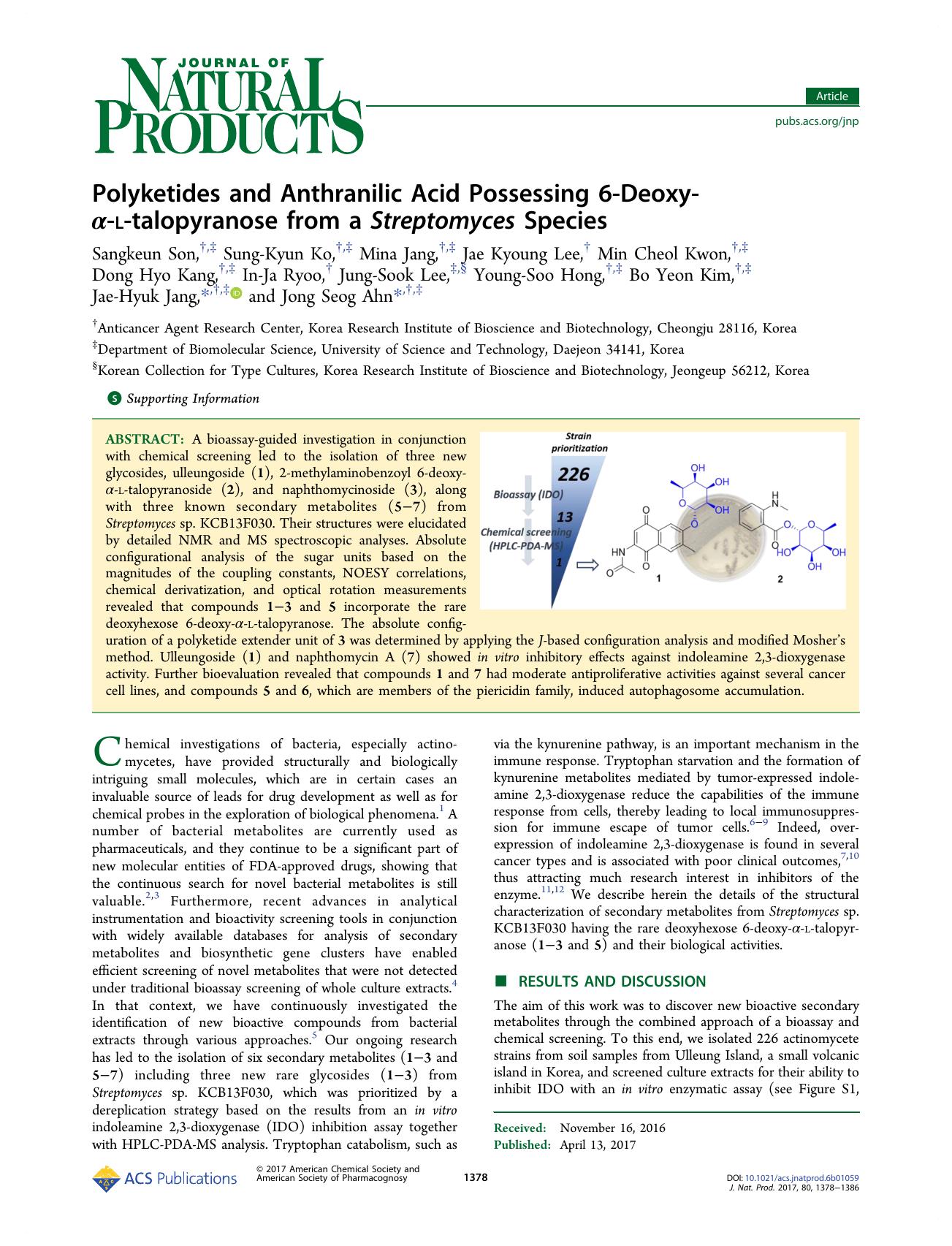 Polyketides and Anthranilic Acid Possessing 6-Deoxy-Î±-l-talopyranose from a Streptomyces Species by unknow