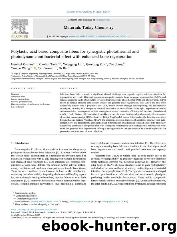 Polylactic acid based composite fibers for synergistic photothermal and photodynamic antibacterial effect with enhanced bone regeneration by Henigul Osman