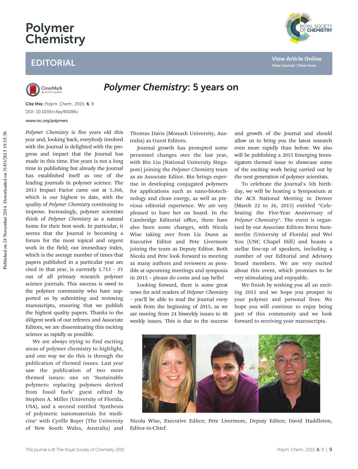 Polymer Chemistry: 5 years on by Unknown
