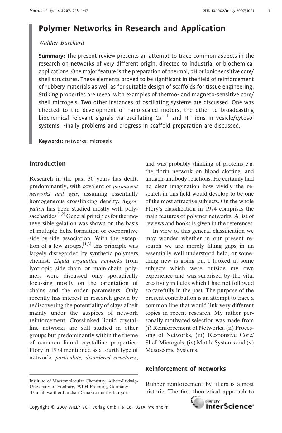 Polymer Networks in Research and Application by Unknown