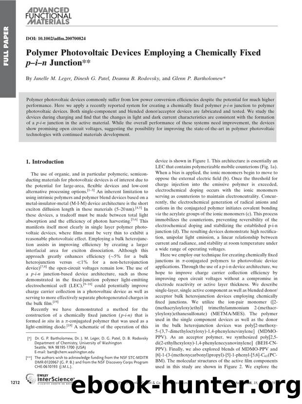 Polymer Photovoltaic Devices Employing a Chemically Fixed p-i-n Junction by Unknown