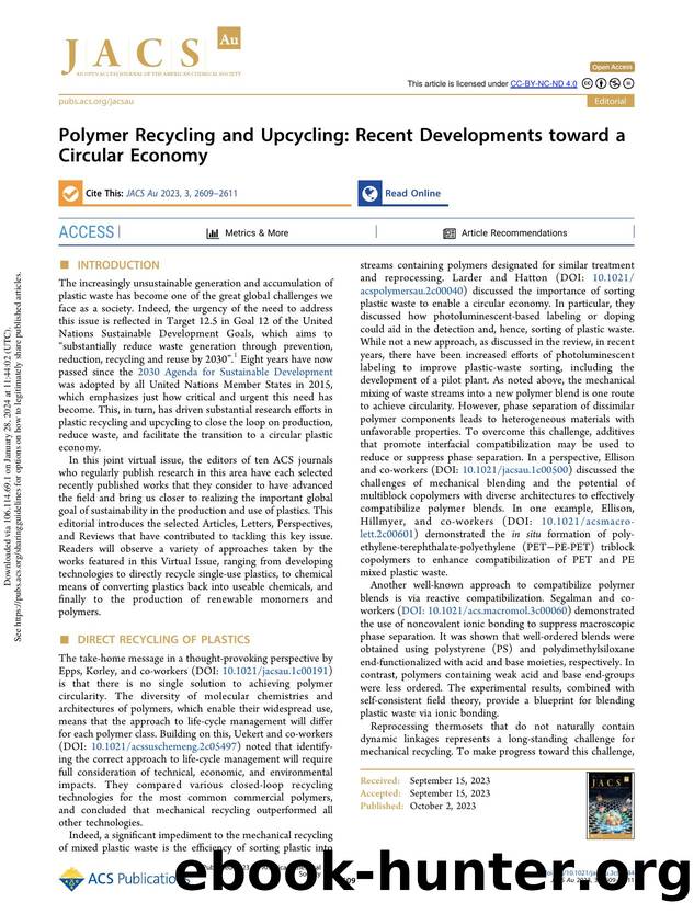 Polymer Recycling and Upcycling: Recent Developments toward a Circular Economy by Paul D. Goring & Rodney D. Priestley
