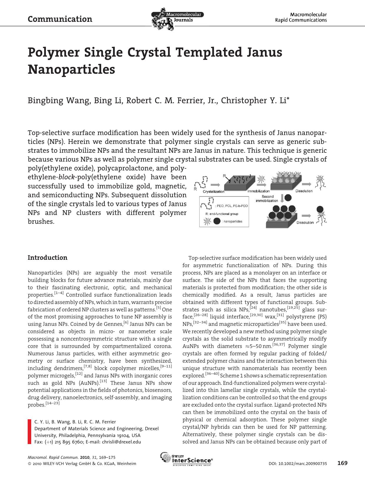 Polymer Single Crystal Templated Janus Nanoparticles by Unknown