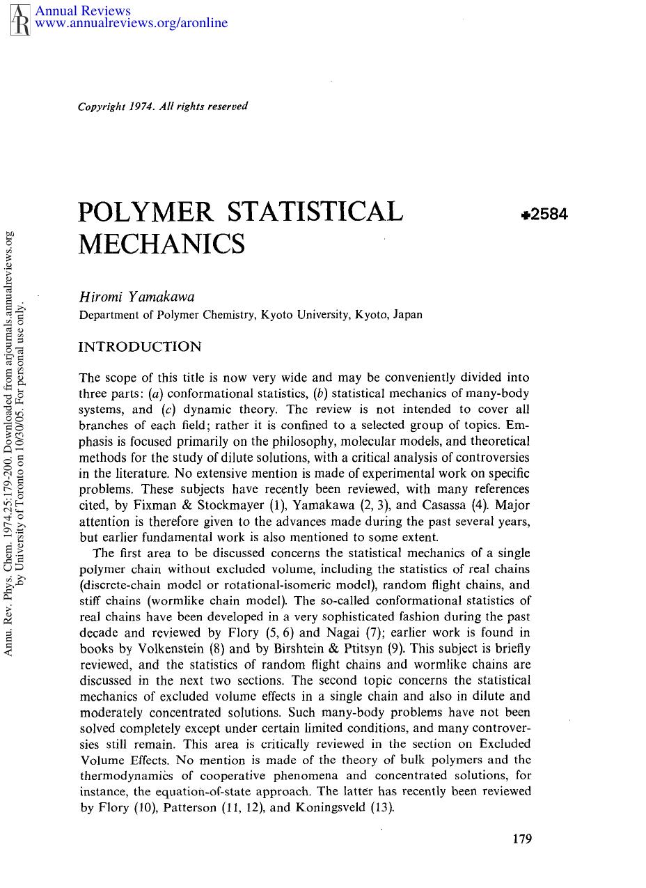Polymer Statistical Mechanics by H Yamakawa