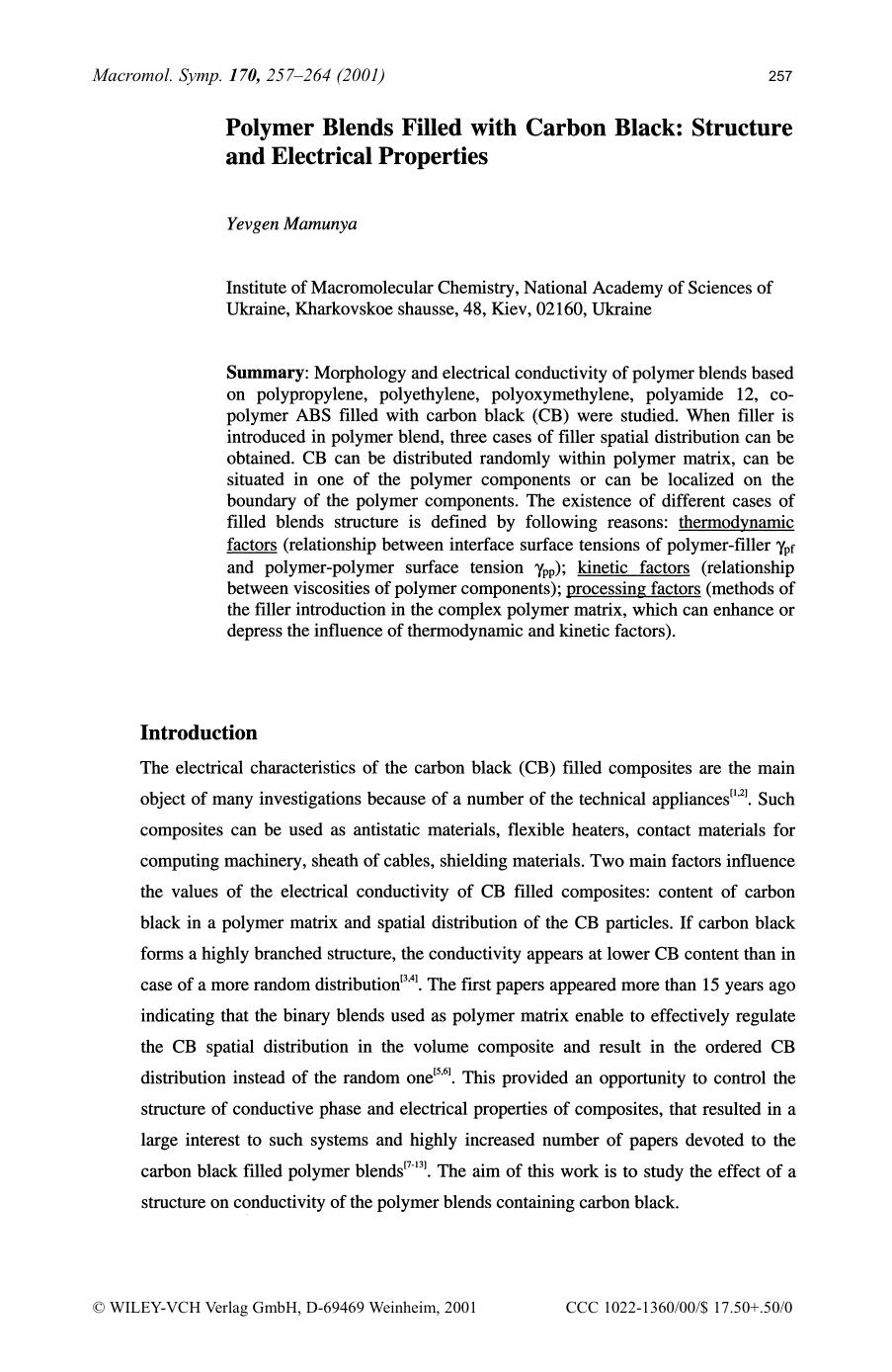 Polymer blends filled with carbon black: structure and electrical properties by Lutz Bıttger