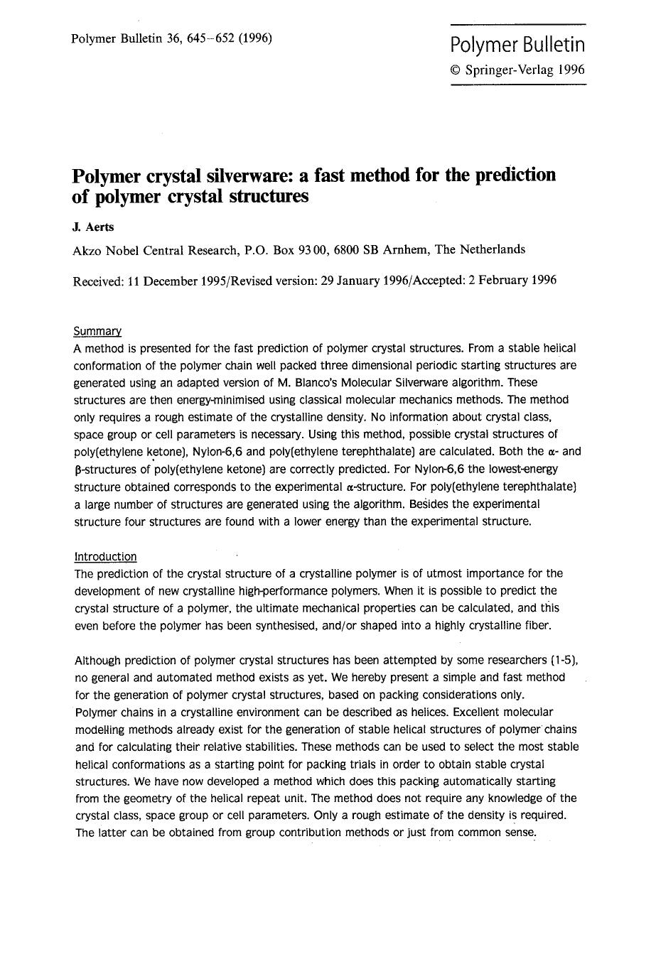 Polymer crystal silverware: a fast method for the prediction of polymer crystal structures by Unknown