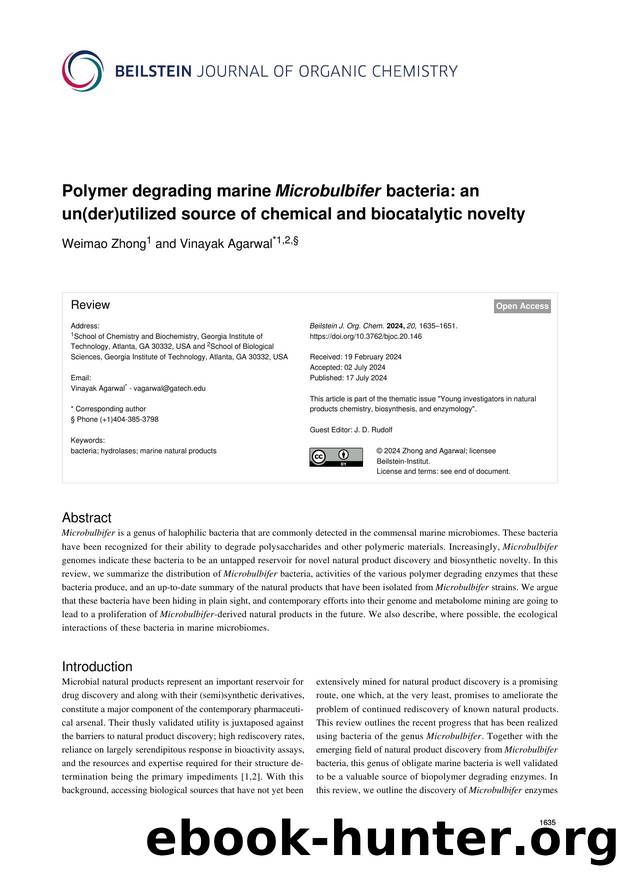Polymer degrading marine Microbulbifer bacteria: an un(der)utilized source of chemical and biocatalytic novelty by Weimao Zhong Vinayak Agarwal