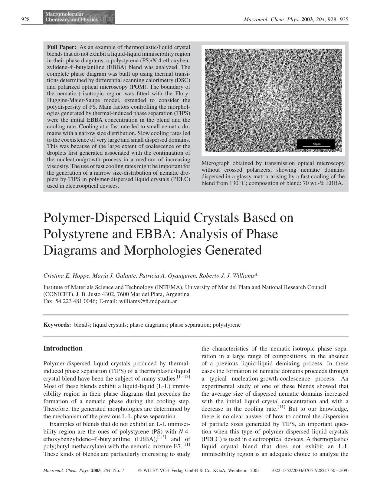 Polymer-Dispersed Liquid Crystals Based on Polystyrene and EBBA: Analysis of Phase Diagrams and Morphologies Generated by unknow