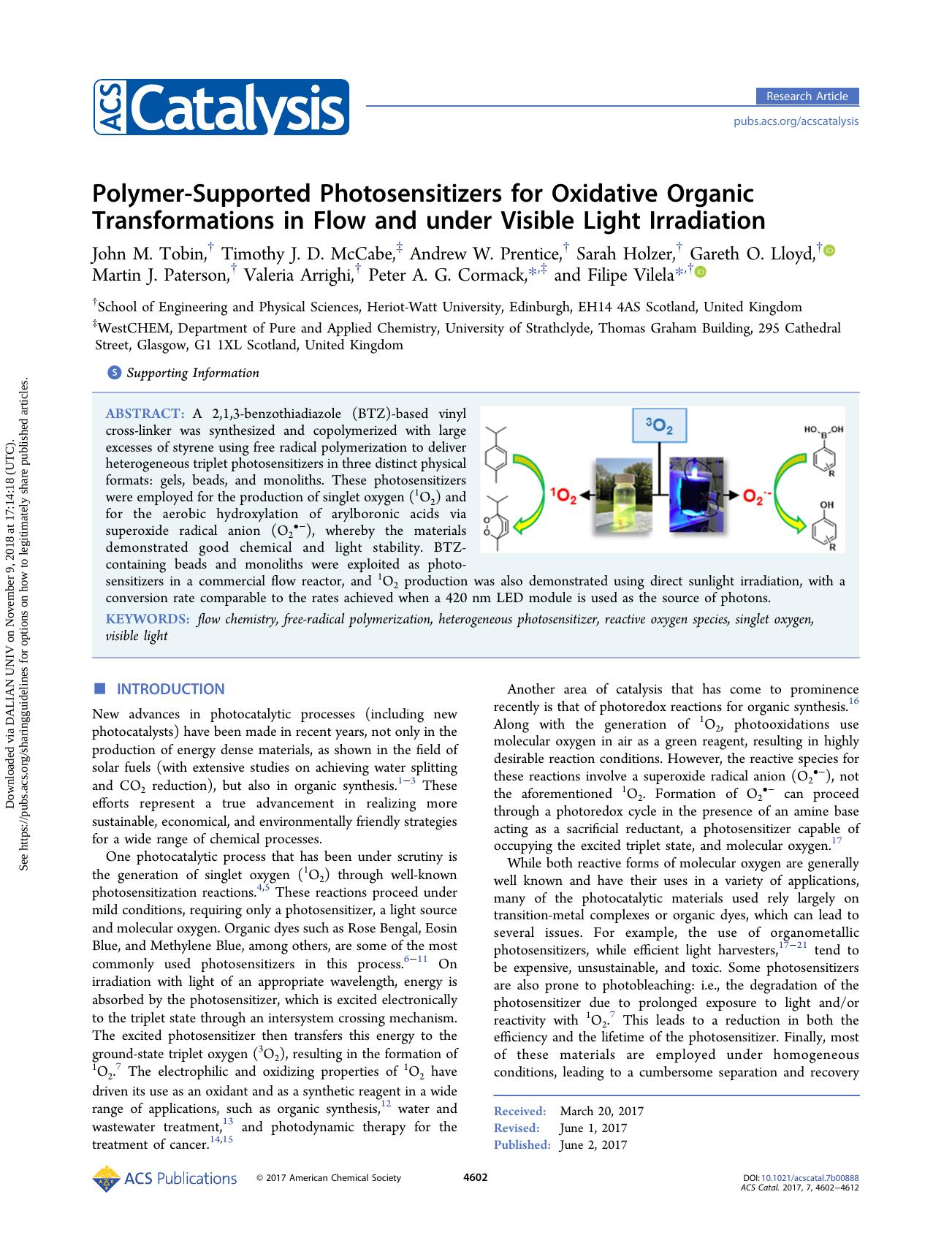 Polymer-Supported Photosensitizers for Oxidative Organic Transformations in Flow and under Visible Light Irradiation by unknow