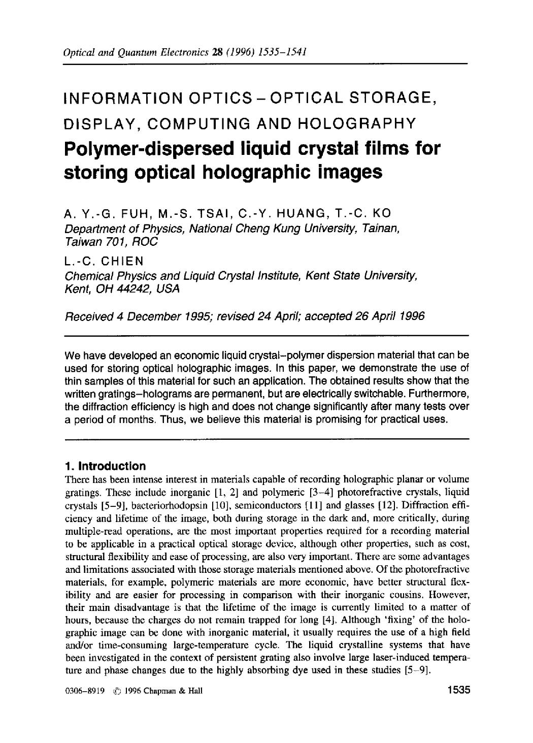 Polymer-dispersed liquid crystal films for storing optical holographic images by Unknown
