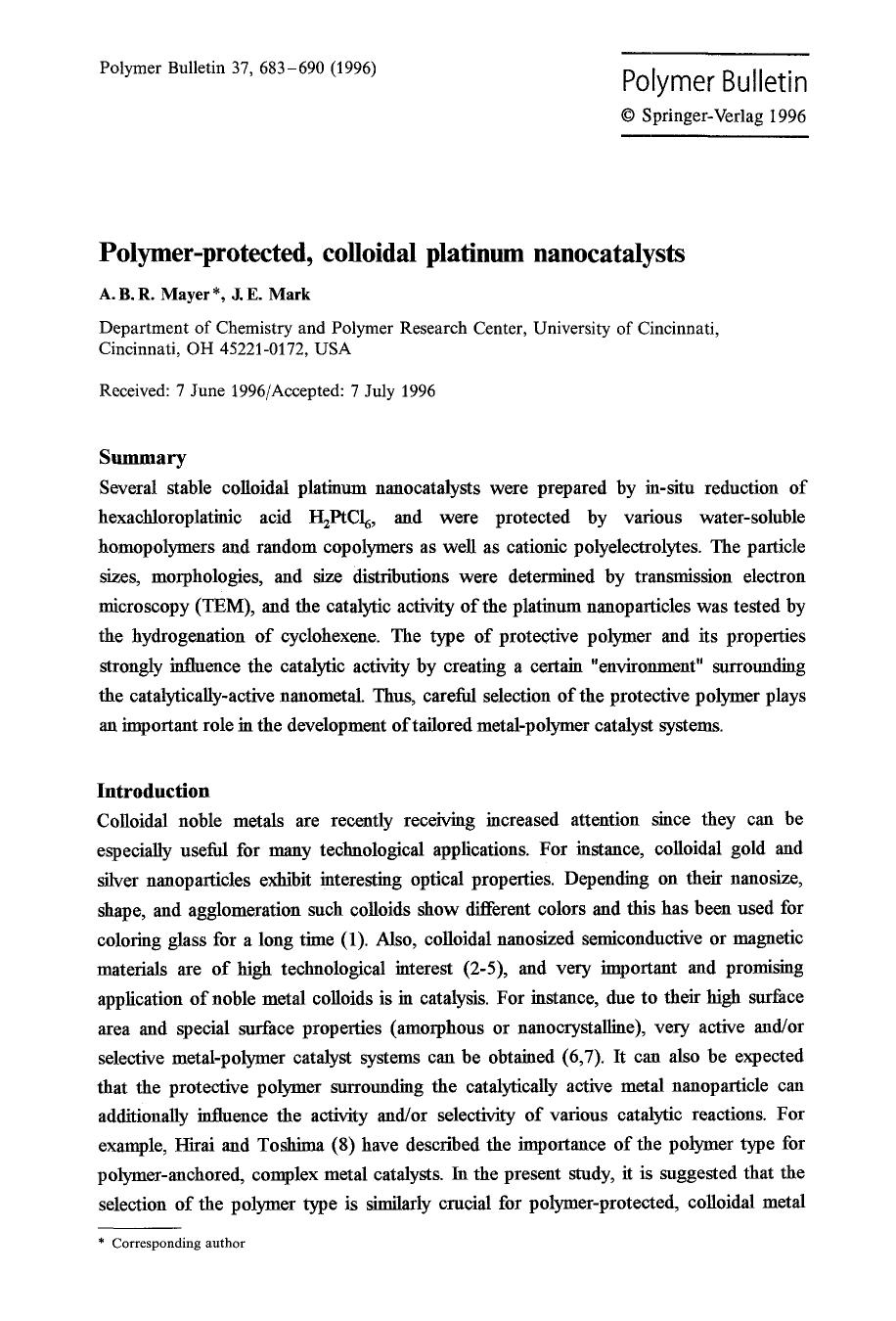 Polymer-protected, colloidal platinum nanocatalysts by Unknown