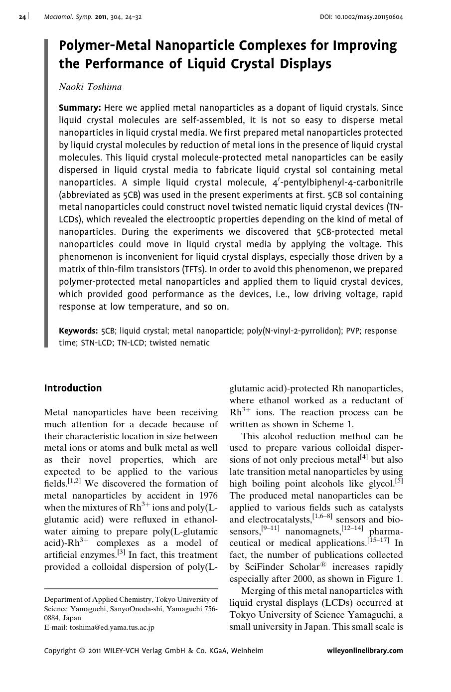PolymerMetal Nanoparticle Complexes for Improving the Performance of Liquid Crystal Displays by Unknown