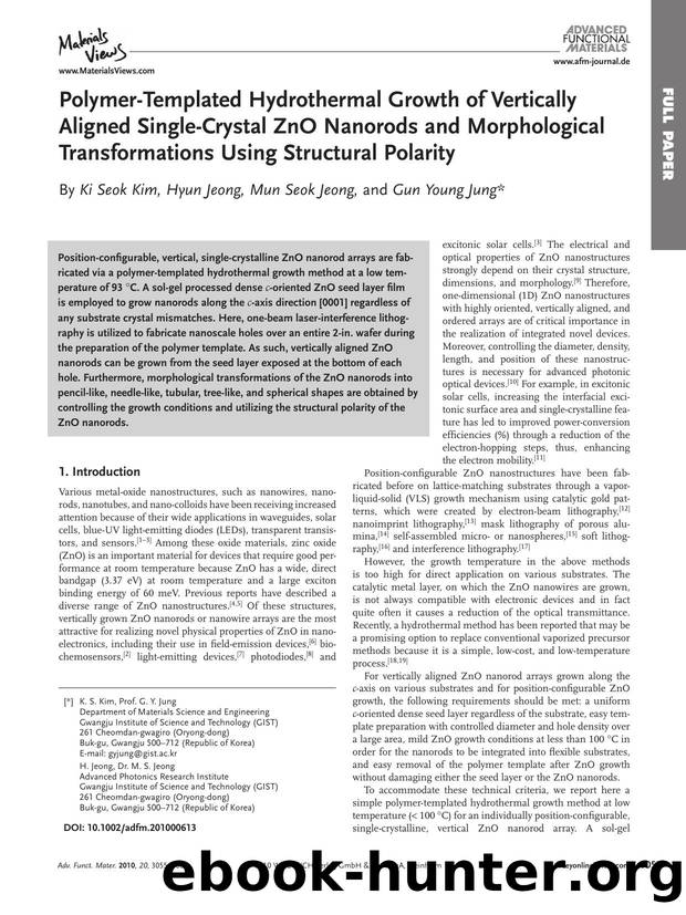 PolymerTemplated Hydrothermal Growth of Vertically Aligned SingleCrystal ZnO Nanorods and Morphological Transformations Using Structural Polarity by wcu