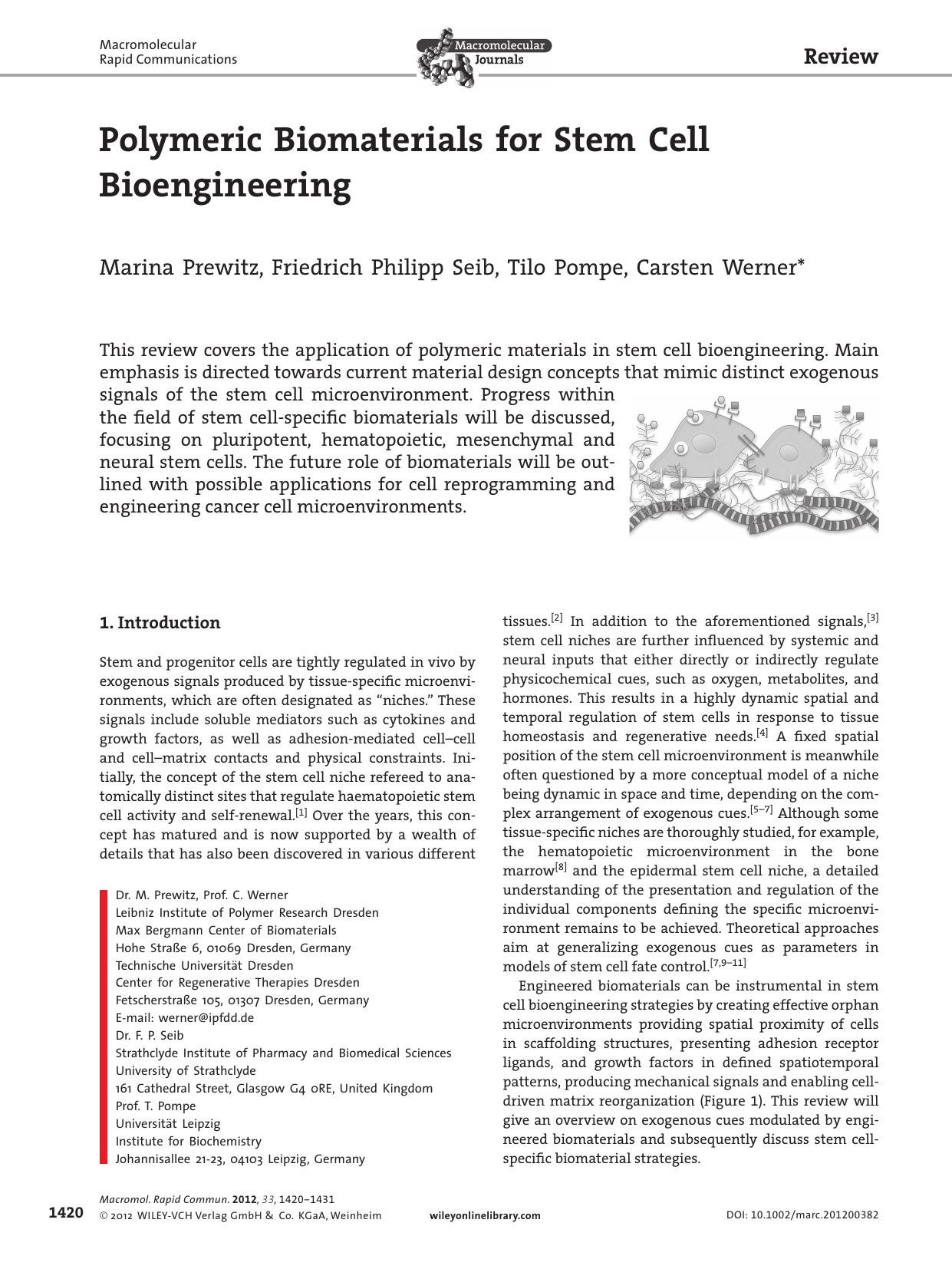Polymeric Biomaterials for Stem Cell Bioengineering by vng