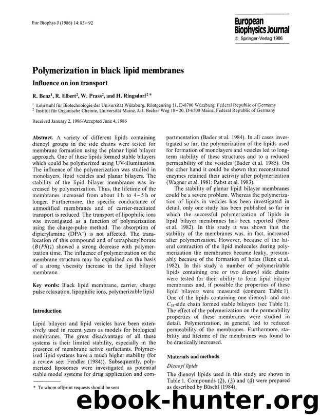 Polymerization in black lipid membranes by Unknown
