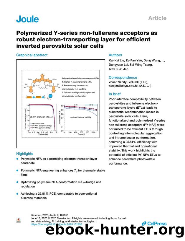 Polymerized Y-series non-fullerene acceptors as robust electron-transporting layer for efficient inverted perovskite solar cells by unknow