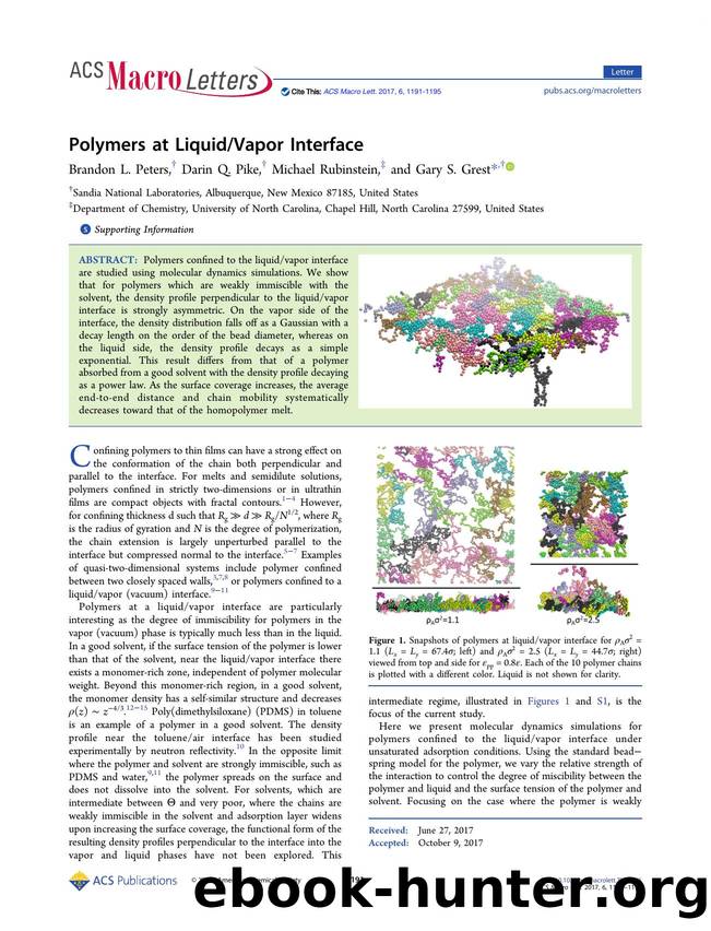 Polymers at LiquidVapor Interface by Brandon L. Peters Darin Q. Pike Michael Rubinstein & Gary S. Grest
