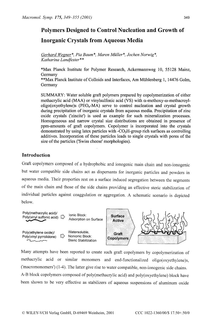 Polymers designed to control nucleation and growth of inorganic crystals from aqueous media by Unknown
