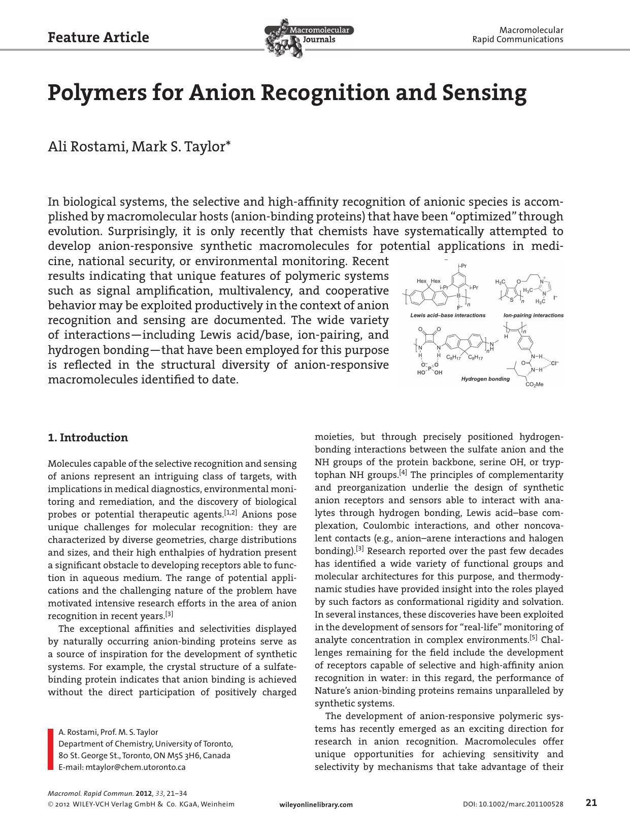Polymers for Anion Recognition and Sensing by vng