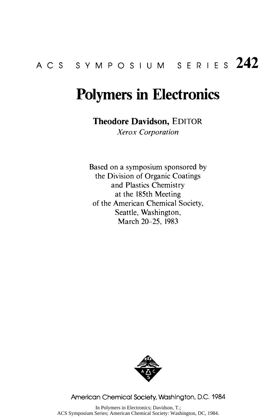 Polymers in Electronics by Theodore Davidson (Eds.)