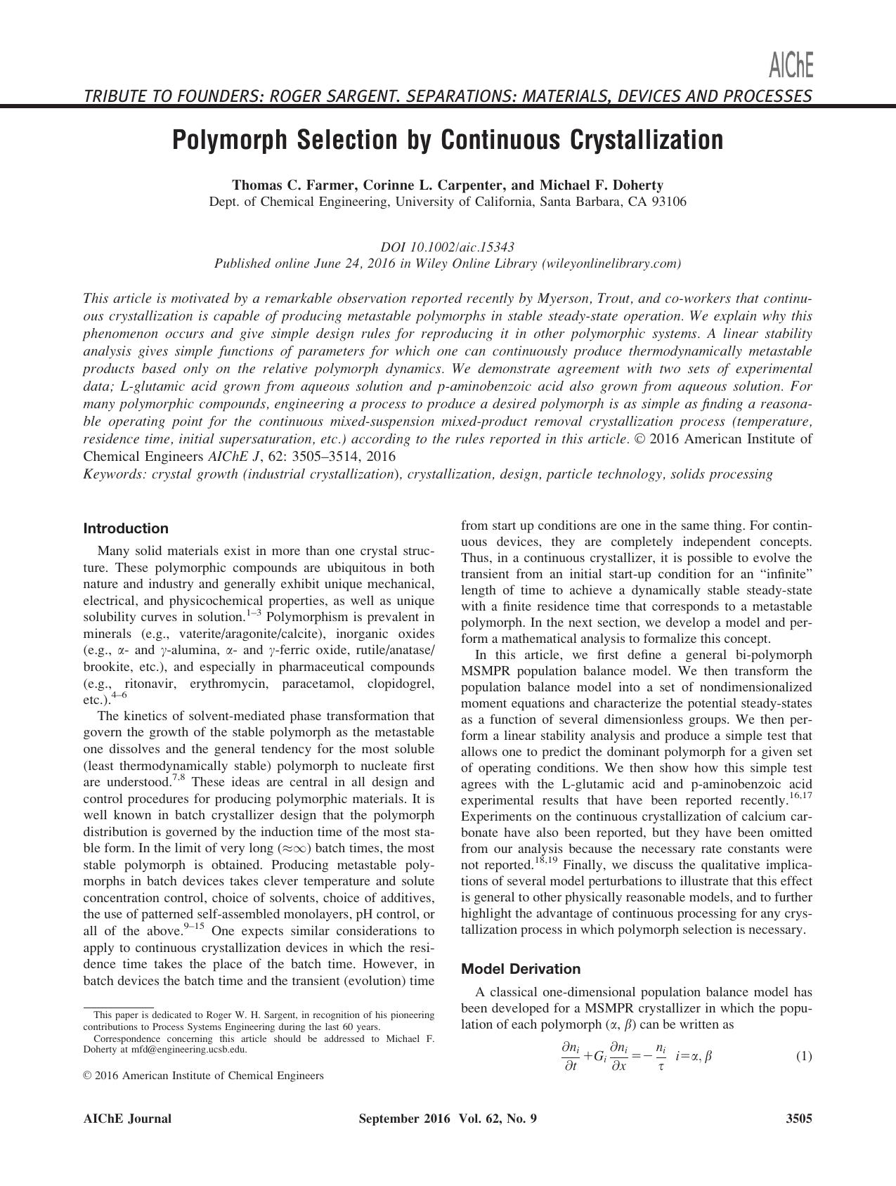 Polymorph Selection by Continuous Crystallization by Unknown