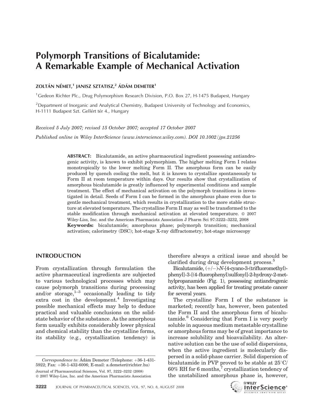 Polymorph transitions of bicalutamide: A remarkable example of mechanical activation by Unknown