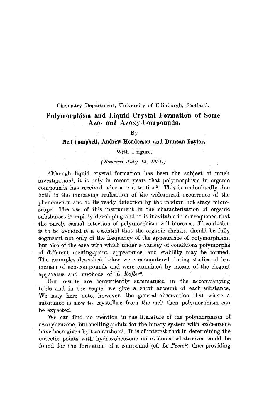 Polymorphism and liquid crystal formation of some azo- and azoxy-compounds by Unknown