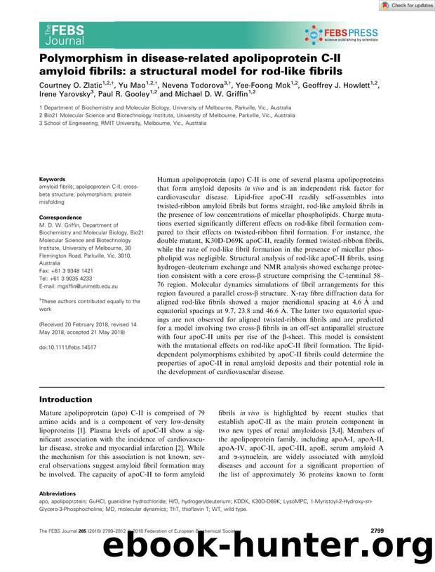 Polymorphism in diseaseârelated apolipoprotein CâII amyloid fibrils: a structural model for rodâlike fibrils by Unknown