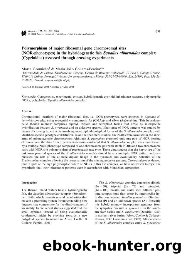 Polymorphism of major ribosomal gene chromosomal sites (NOR-phenotypes) in the hybridogenetic fish <Emphasis Type="Italic">Squalius alburnoides<Emphasis> complex (Cyprinidae) asses by Unknown